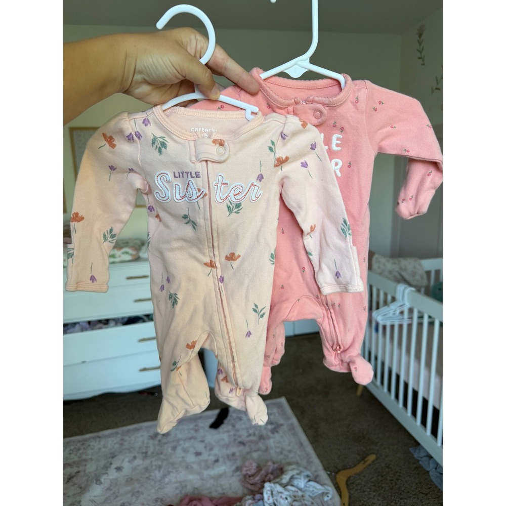 Carters Newborn Little Sister Floral Footed Pajamas Pink Sleep Play Set 2Pk